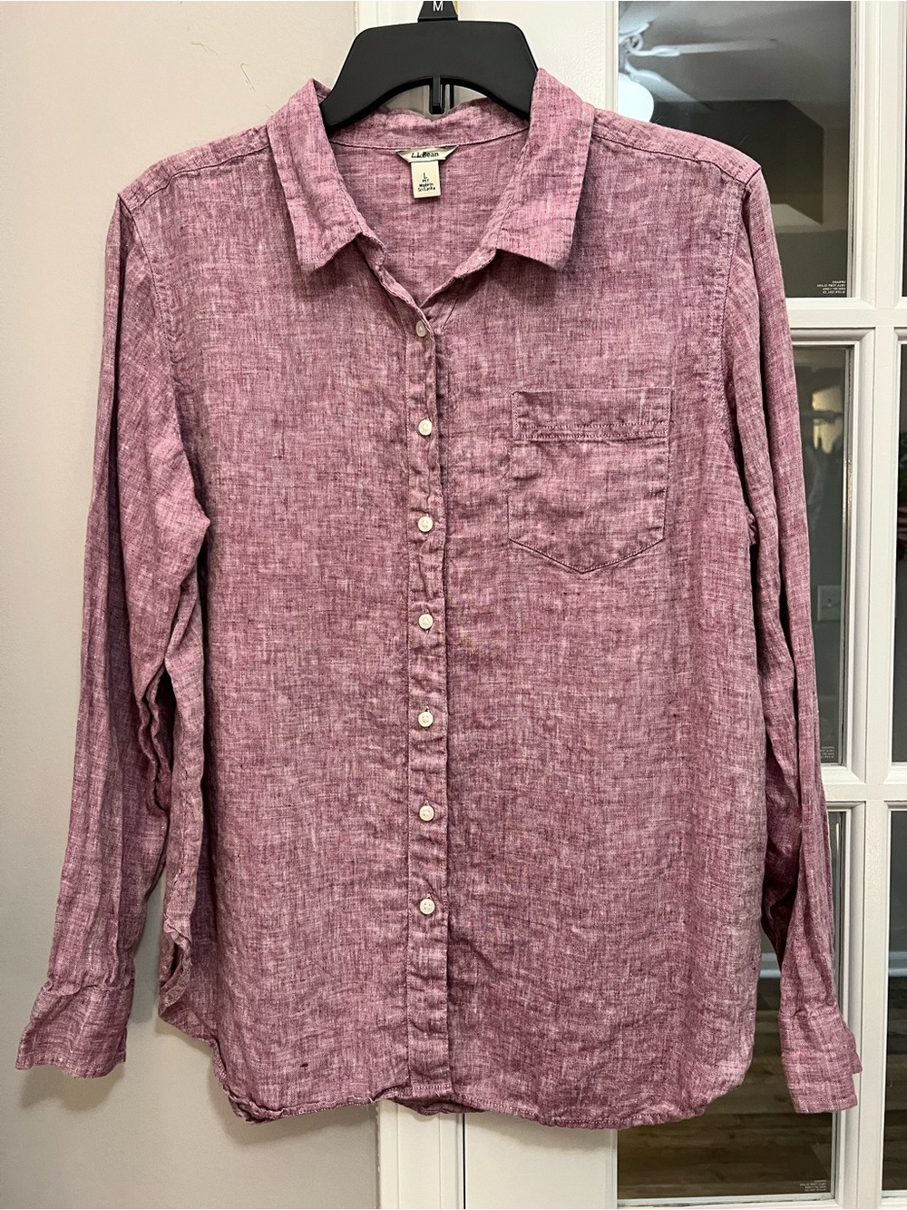 L.L. Bean Women's Button-Front Shirt - Rose size large EUC 100% linen